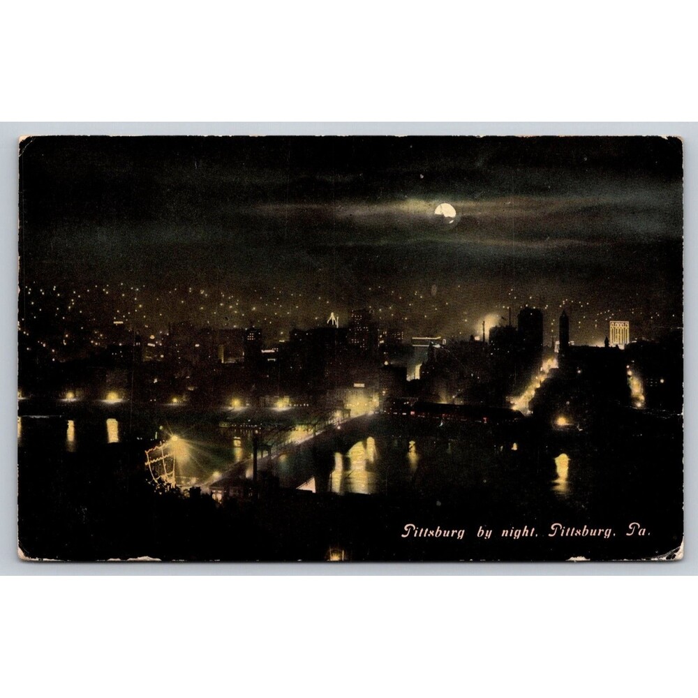 Vintage 1911 Pittsburg PA Night View Card Fort Pitt Pub. Wilkinsburg